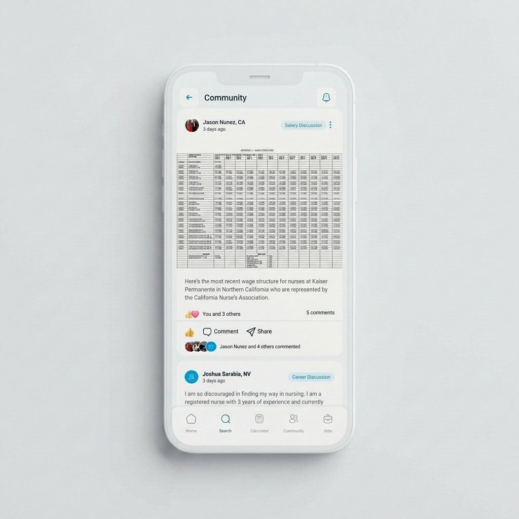 Map My Pay community tab — nurse salary discussions and relocation posts